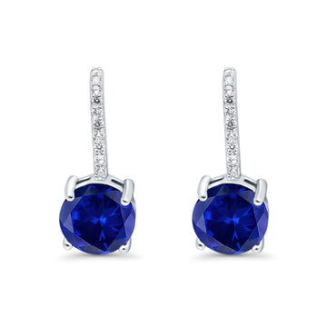 Round LeverBack Earrings Hoop Huggie Design Simulated Blue Sapphire CZ 925 Sterling Silver (22mm)